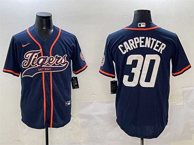 Mens Detroit Tigers #30 Kerry Carpenter Navy With Patch Cool Base Stitched Jersey